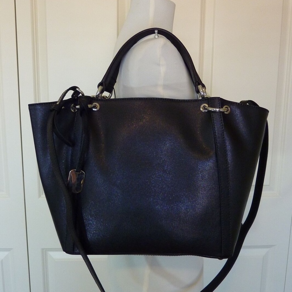 NEW FURLA Zaffiro Black Saffiano Leather Convertible Tote Bag - AUTHENTIC FURLA - Picture 2 of 16
